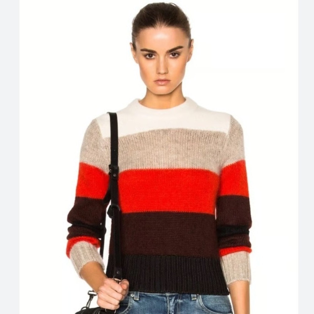 Rag &‎ Bone Womens Britton Striped Ribbed Mock Neck Wool Sweater XS Red Black